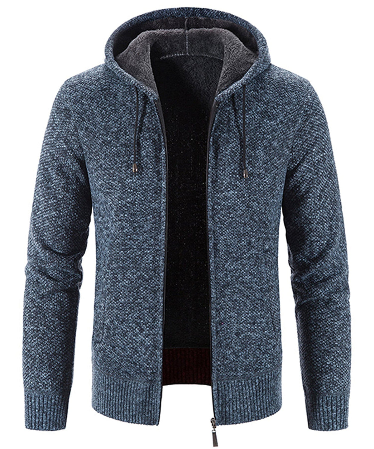Textured Knit Zip Up Fleece Hoodie for Men | Cold Weather Layering