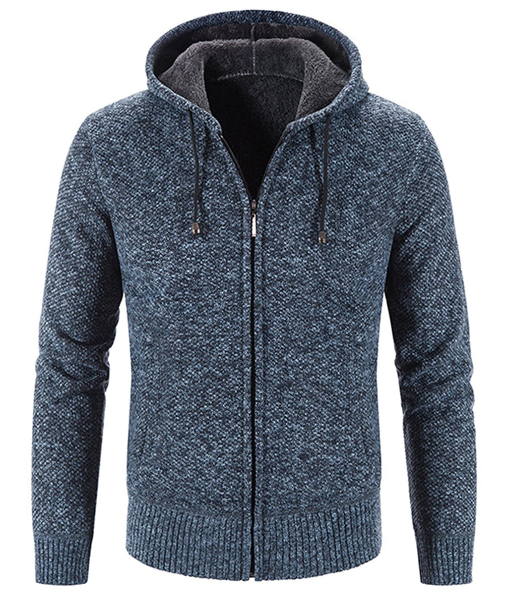 Textured Knit Zip Up Fleece Hoodie for Men | Cold Weather Layering