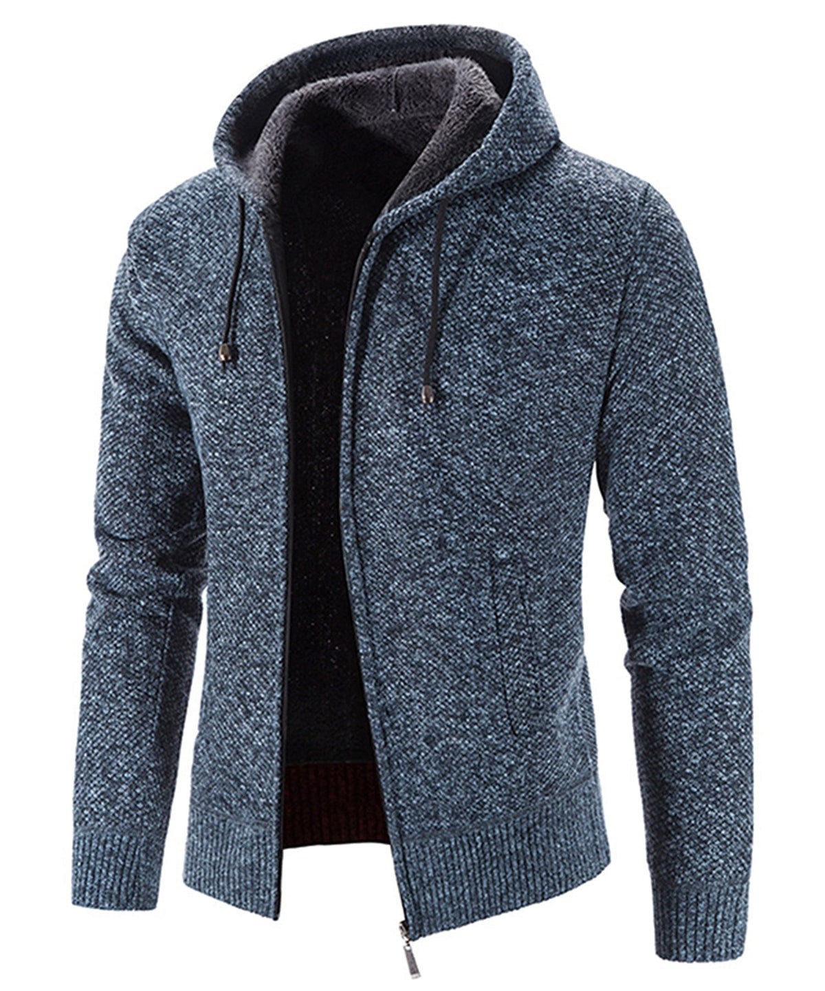 Textured Knit Zip Up Fleece Hoodie for Men | Cold Weather Layering
