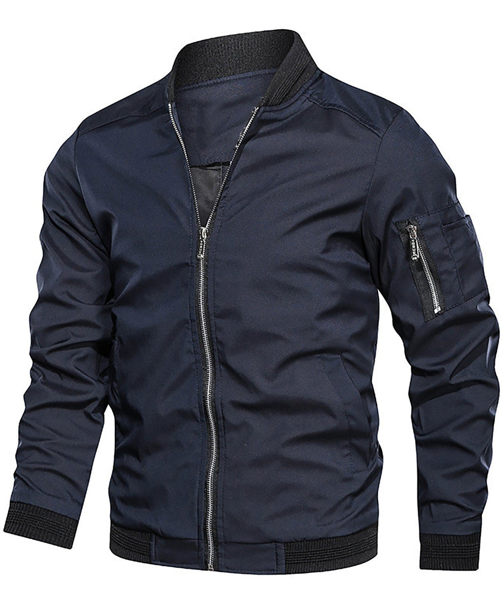Lightweight Zip Up Bomber Jacket with Shoulder Pocket for Men | Spring Fall