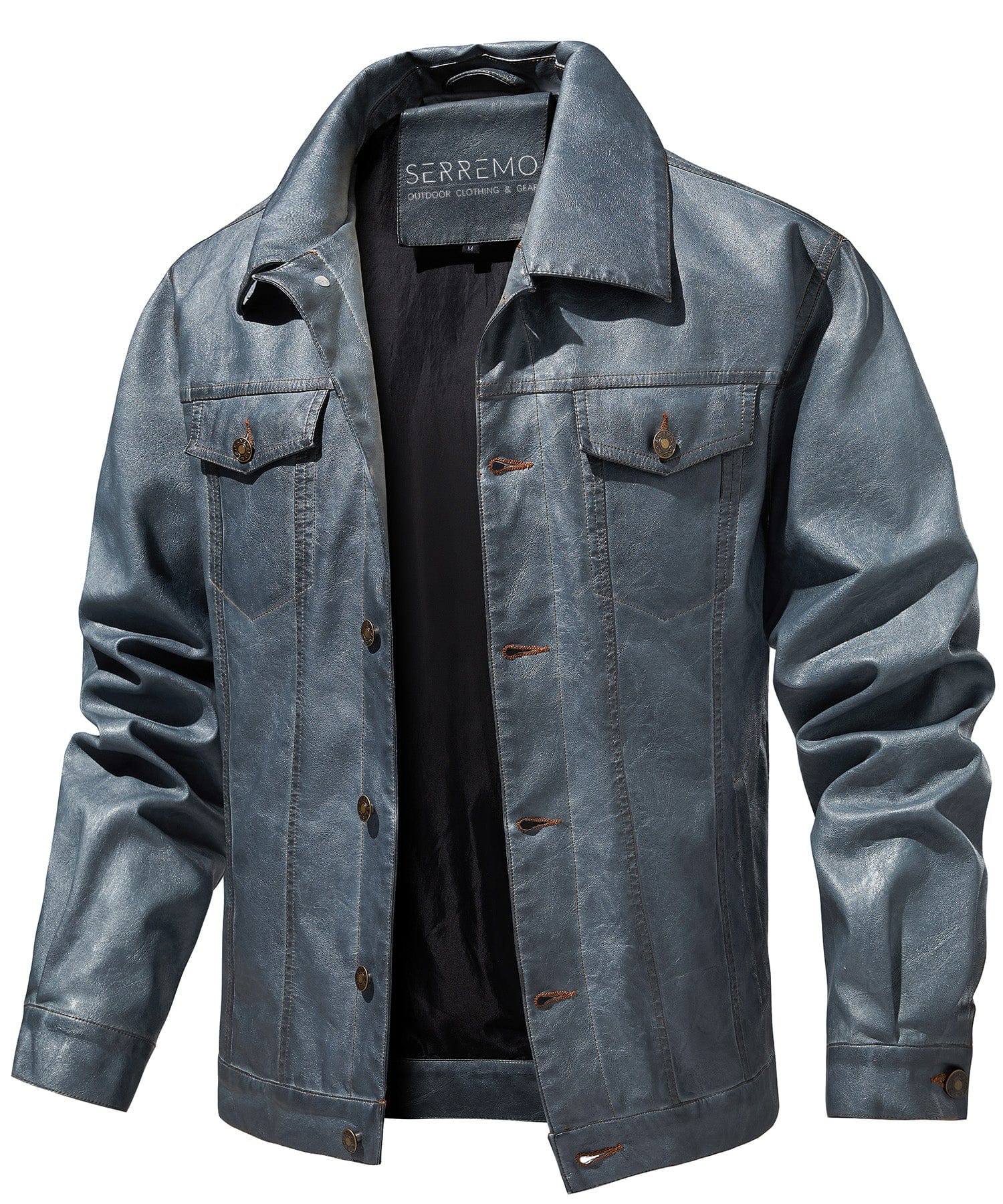 Button Front Chest Pocket PU Leather Jacket for Men | Everyday Wear
