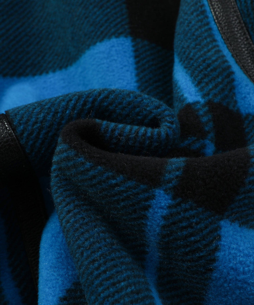 Blue Plaid Faux Shearling Lined Zip Front Jacket for Men | Winter Outerwear