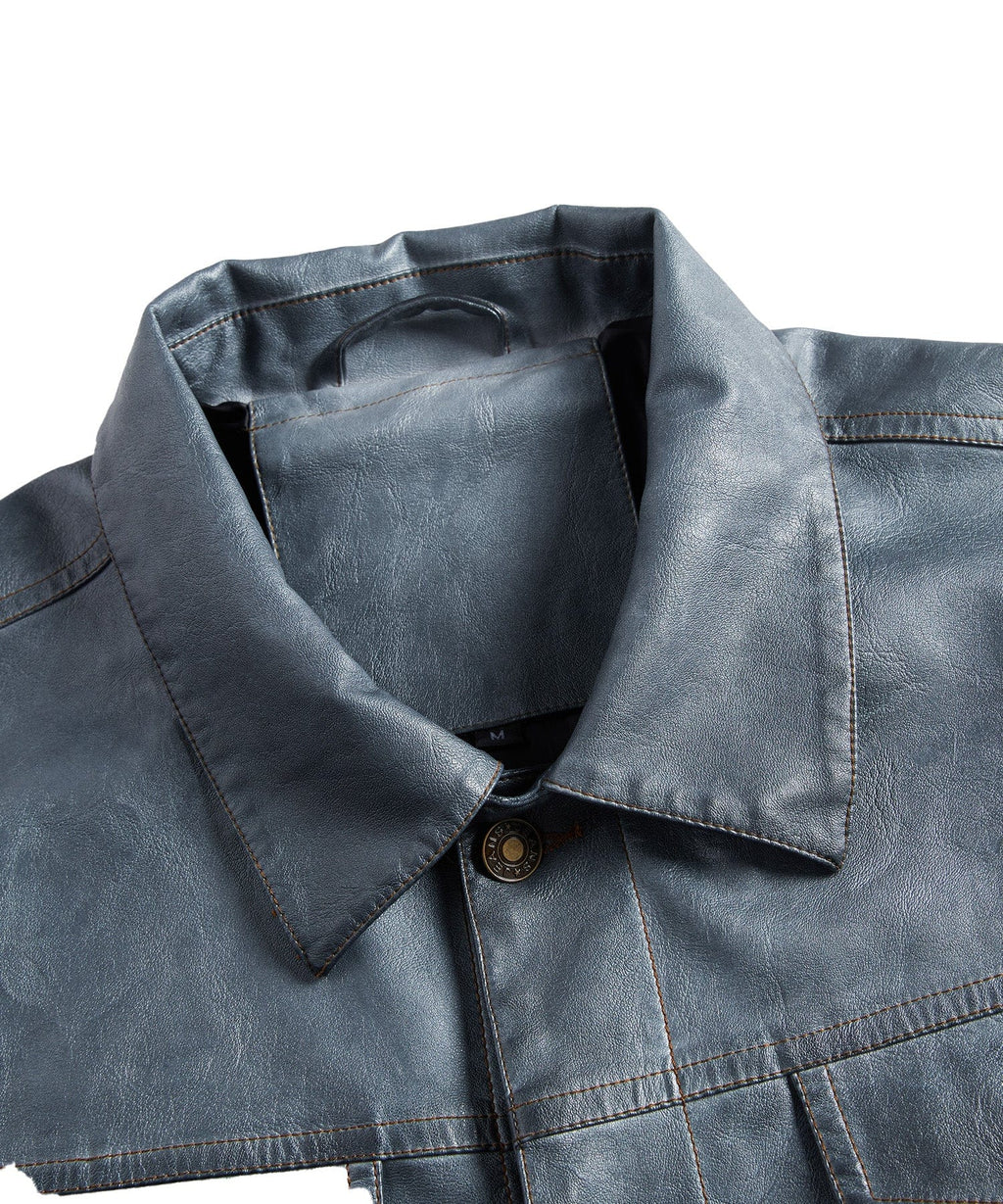 Button Front Chest Pocket PU Leather Jacket for Men | Everyday Wear
