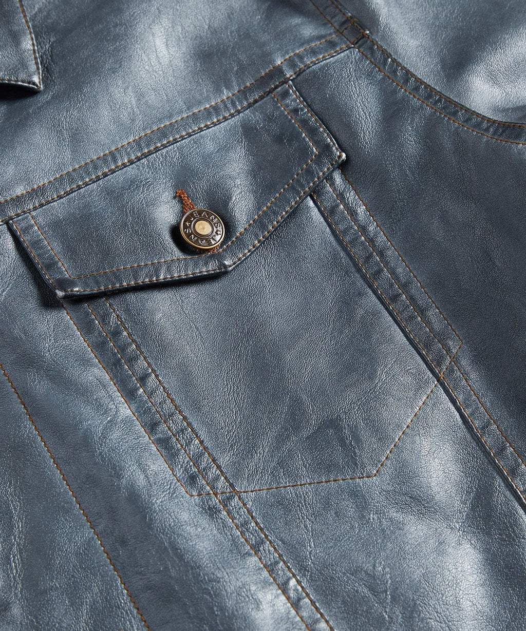 Button Front Chest Pocket PU Leather Jacket for Men | Everyday Wear