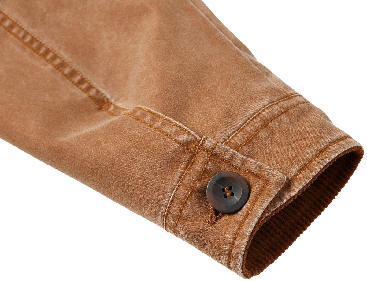 Corduroy Collar Multi Pocket Canvas Utility Jacket for Men | Casual Wear