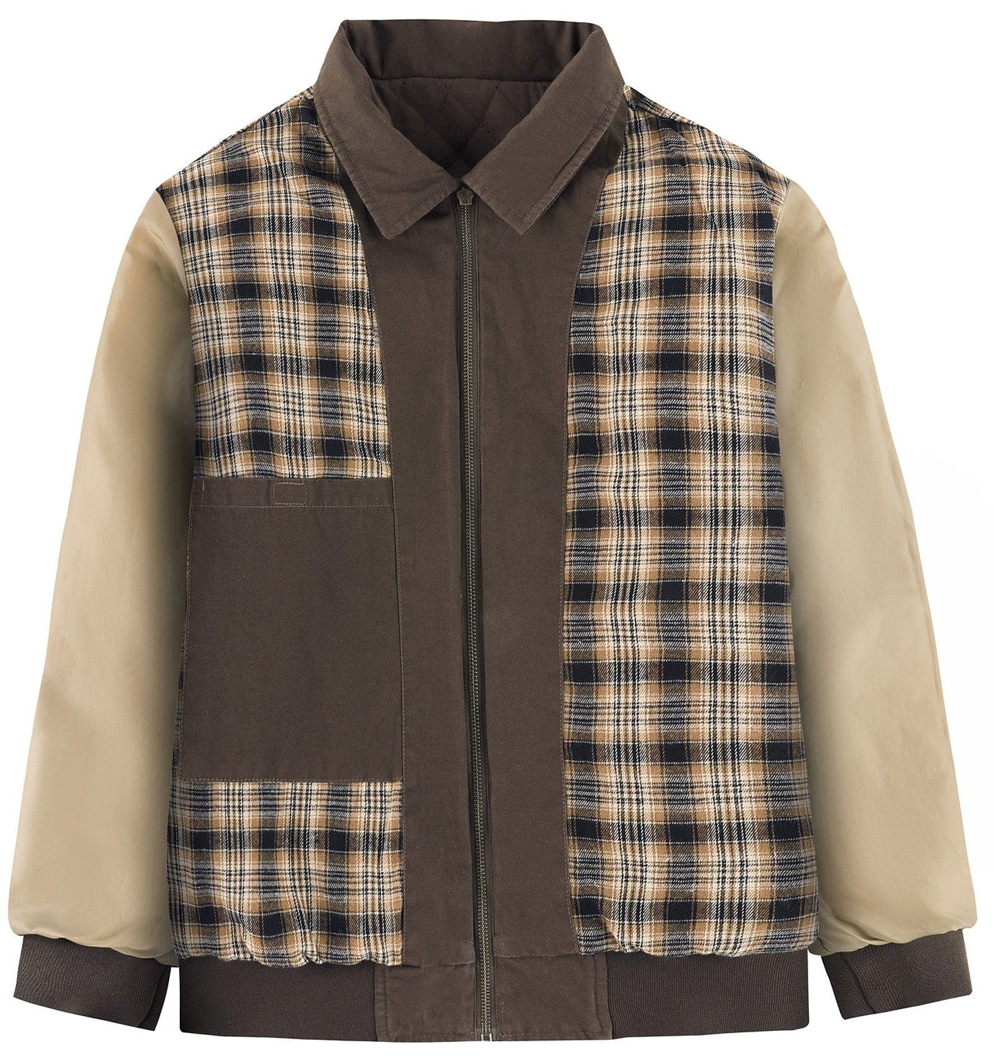 Diamond Quilted Corduroy Collar Zip Bomber Jacket for Men | Layering