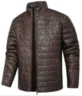 Brown Quilted PU Leather Zip Up Jacket for Men | Everyday Wear