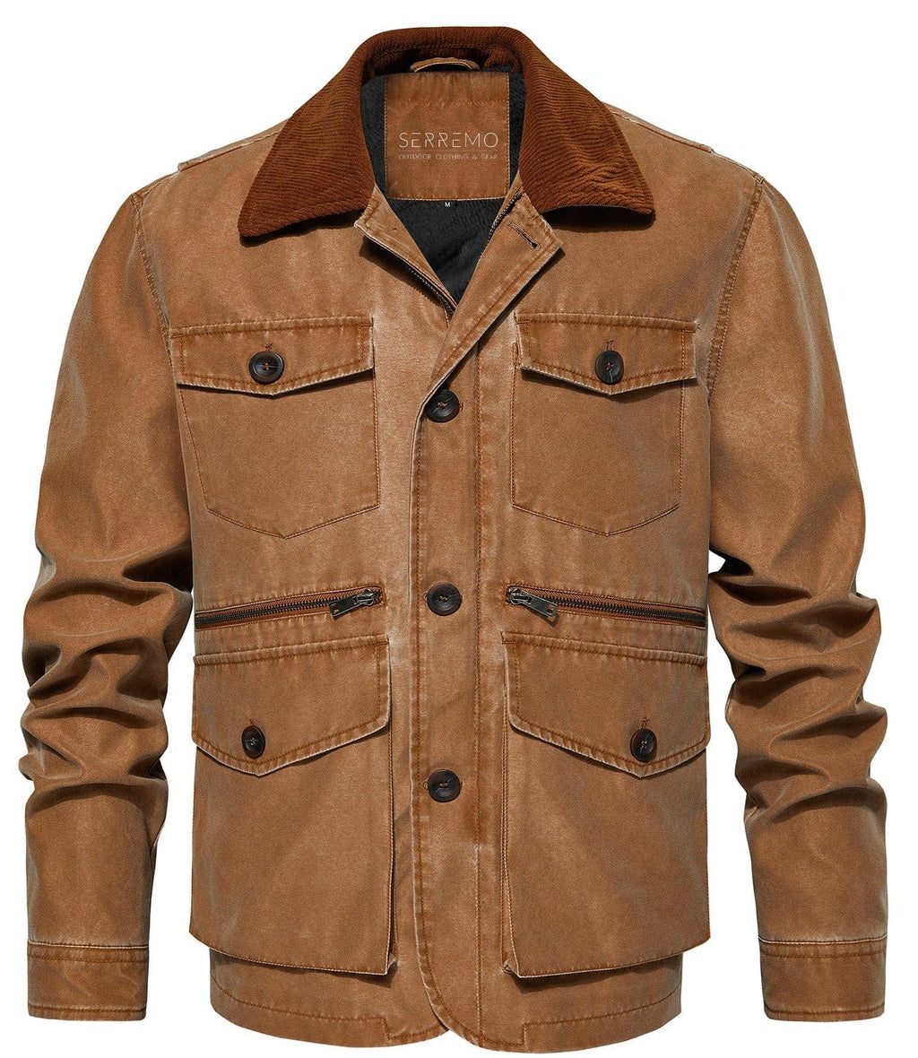 Corduroy Collar Multi Pocket Canvas Utility Jacket for Men | Casual Wear