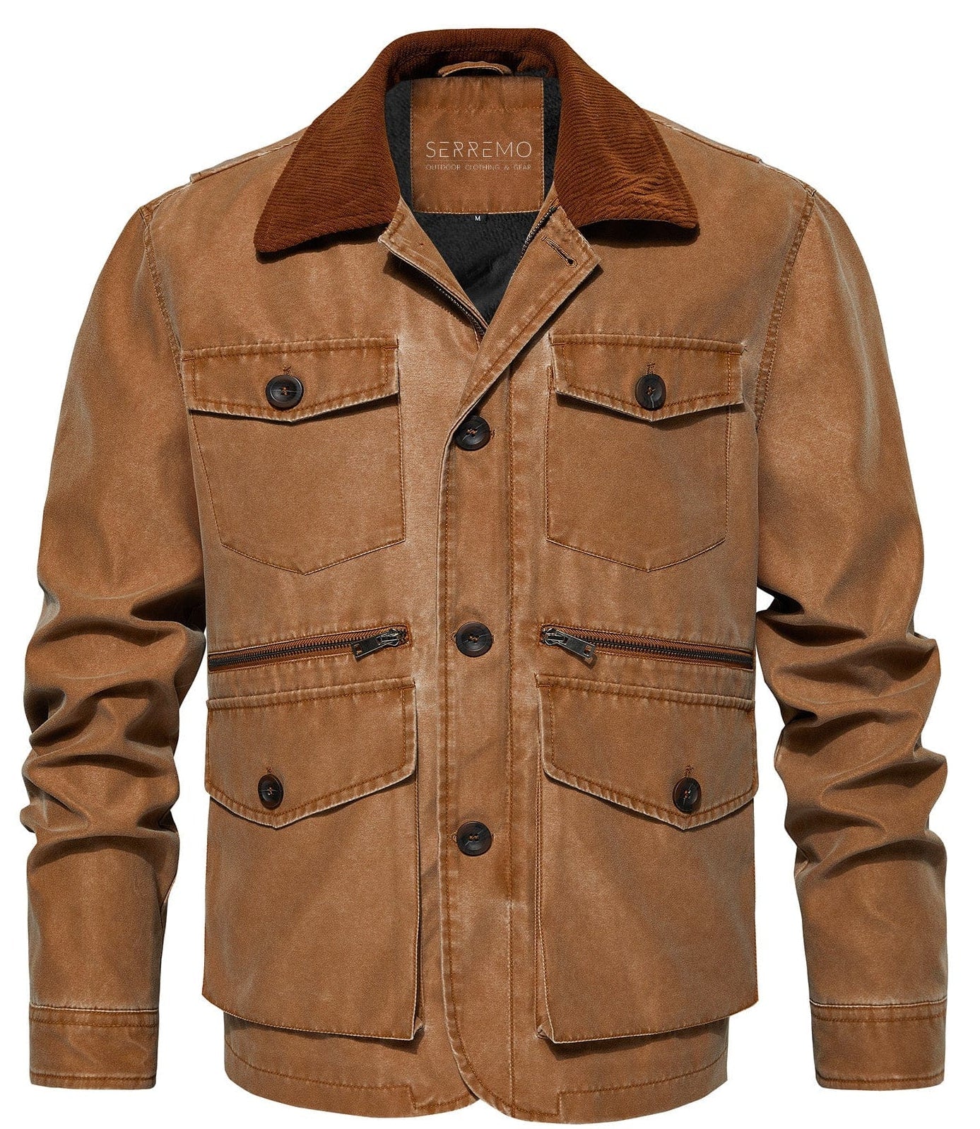 Corduroy Collar Multi Pocket Canvas Utility Jacket for Men | Casual Wear