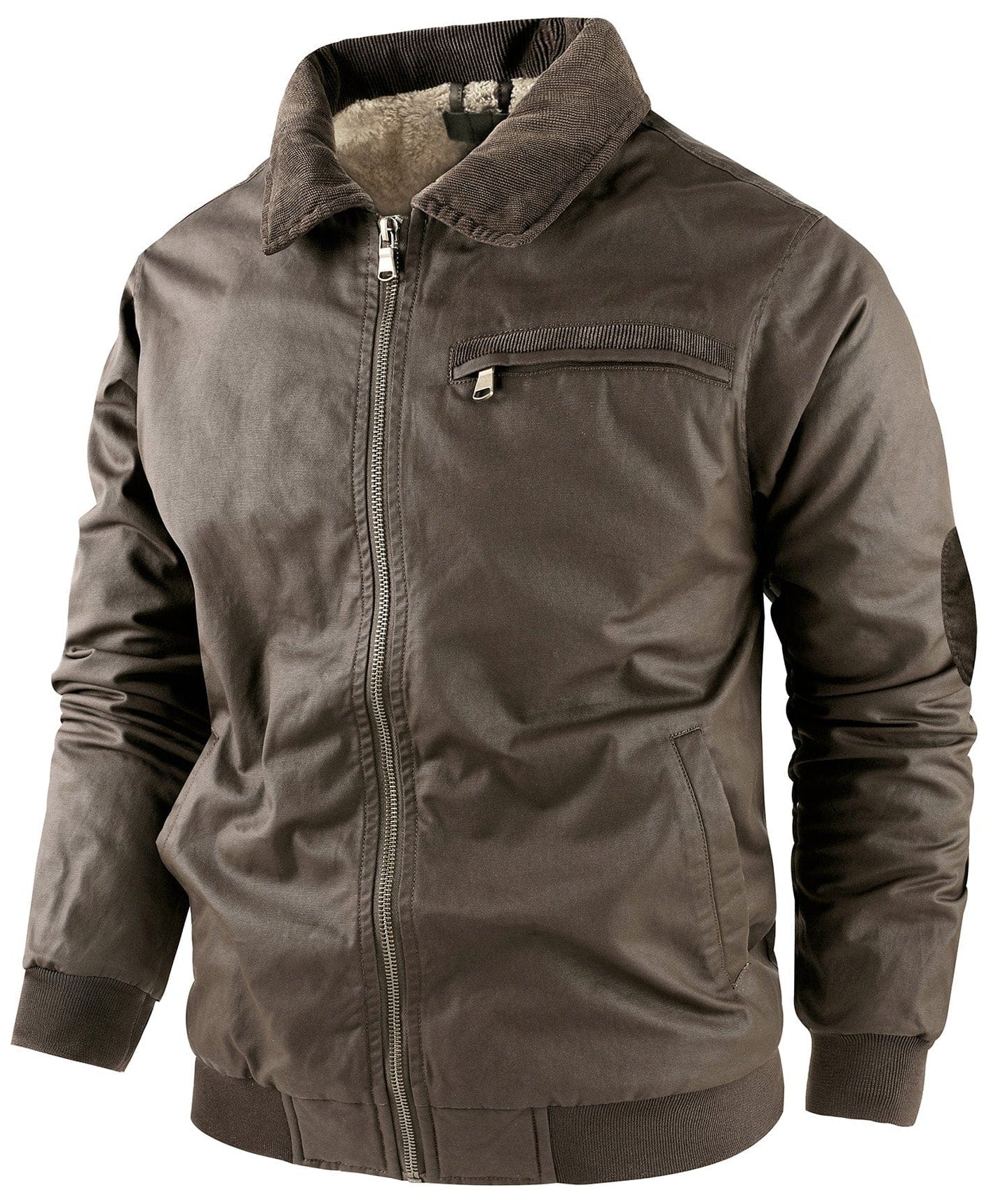 Fleece Lined Structured Collar Zip Bomber Jacket for Men | Winter Outerwear