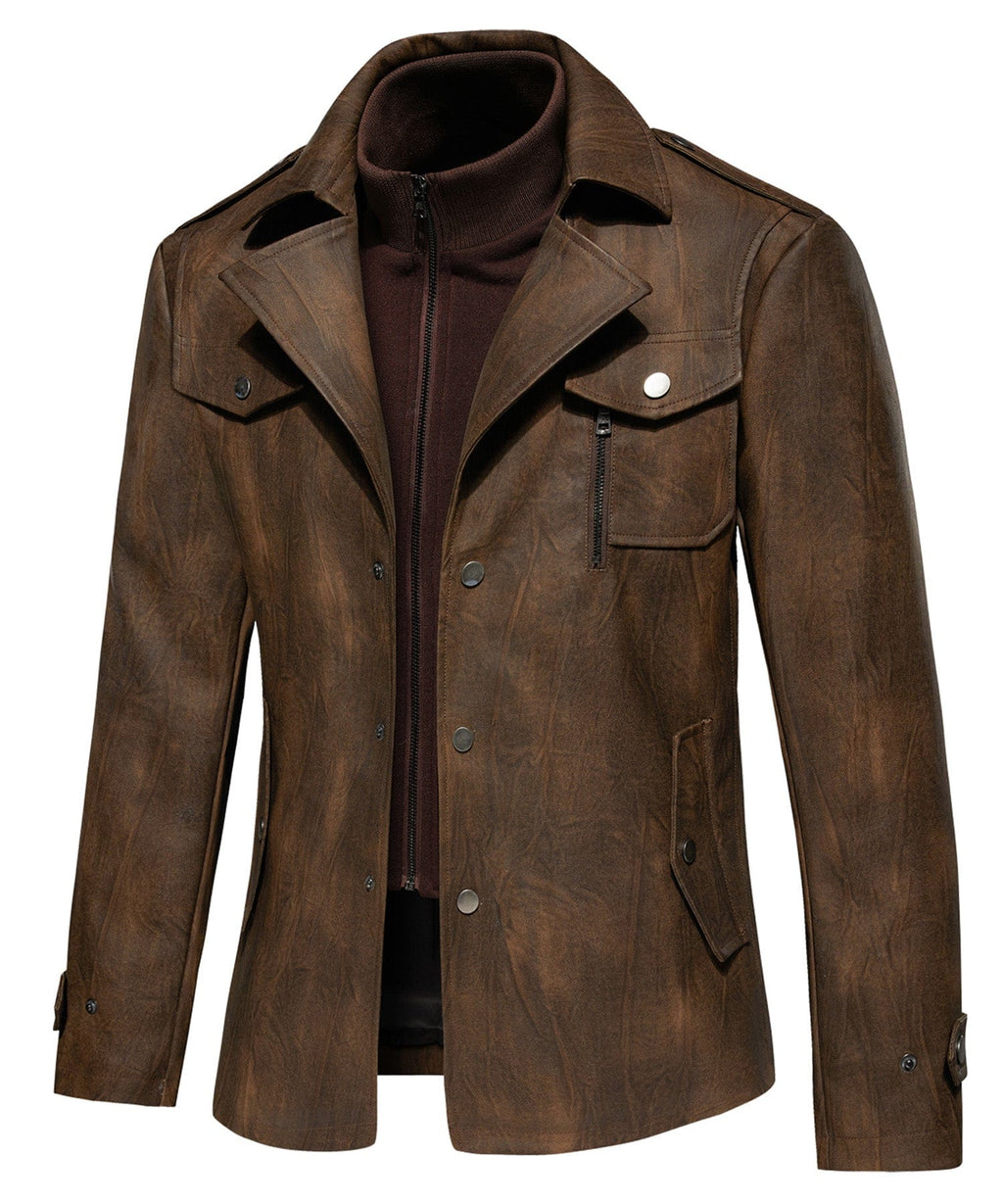 Multi Pocket PU Leather Utility Jacket for Men | Everyday Wear