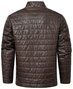 Brown Quilted PU Leather Zip Up Jacket for Men | Everyday Wear
