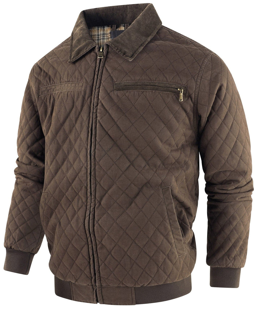 Diamond Quilted Corduroy Collar Zip Bomber Jacket for Men | Layering