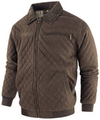 Diamond Quilted Corduroy Collar Zip Bomber Jacket for Men | Layering