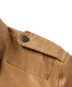 Four Pocket Epaulette Field Style PU Leather Jacket for Men | Everyday Wear