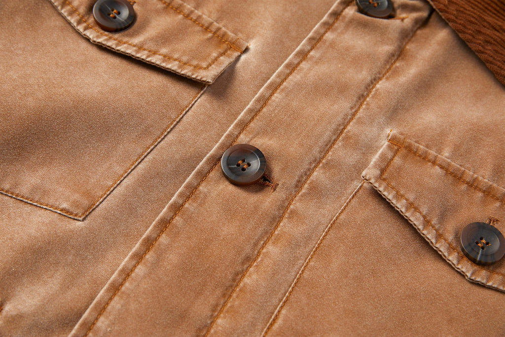 Corduroy Collar Multi Pocket Canvas Utility Jacket for Men | Casual Wear