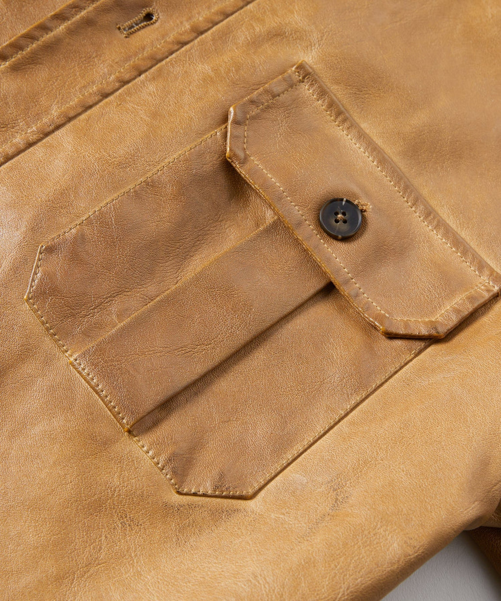 Four Pocket Epaulette Field Style PU Leather Jacket for Men | Everyday Wear