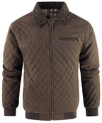 Diamond Quilted Corduroy Collar Zip Bomber Jacket for Men | Layering