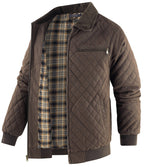 Diamond Quilted Corduroy Collar Zip Bomber Jacket for Men | Layering