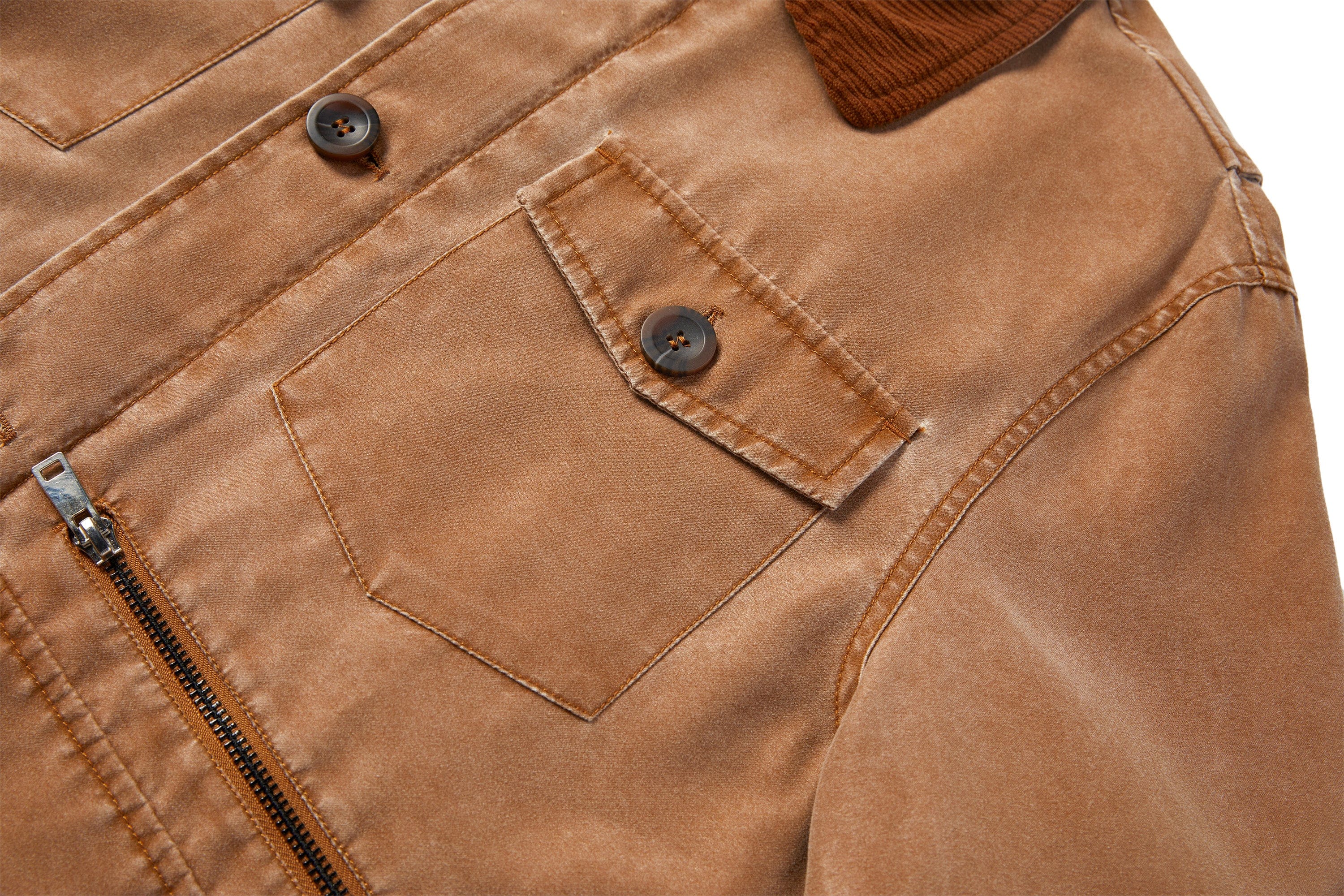Corduroy Collar Multi Pocket Canvas Utility Jacket for Men | Casual Wear