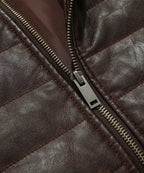 Brown Quilted PU Leather Zip Up Jacket for Men | Everyday Wear