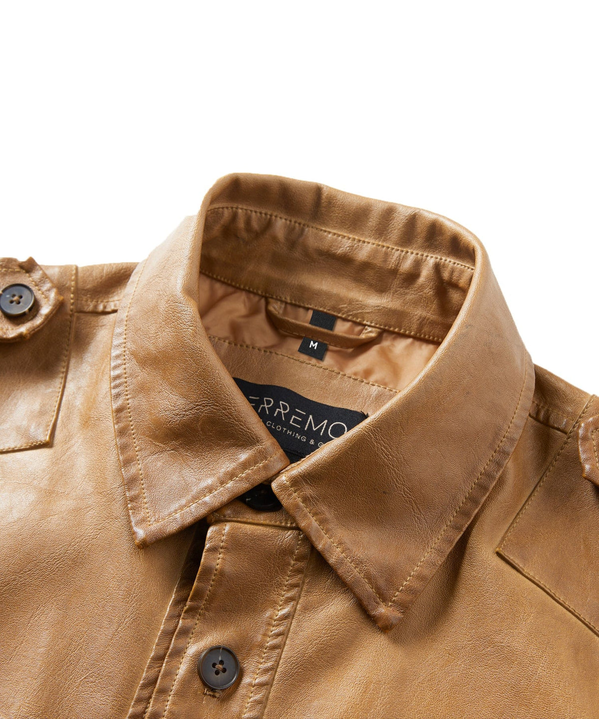 Four Pocket Epaulette Field Style PU Leather Jacket for Men | Everyday Wear