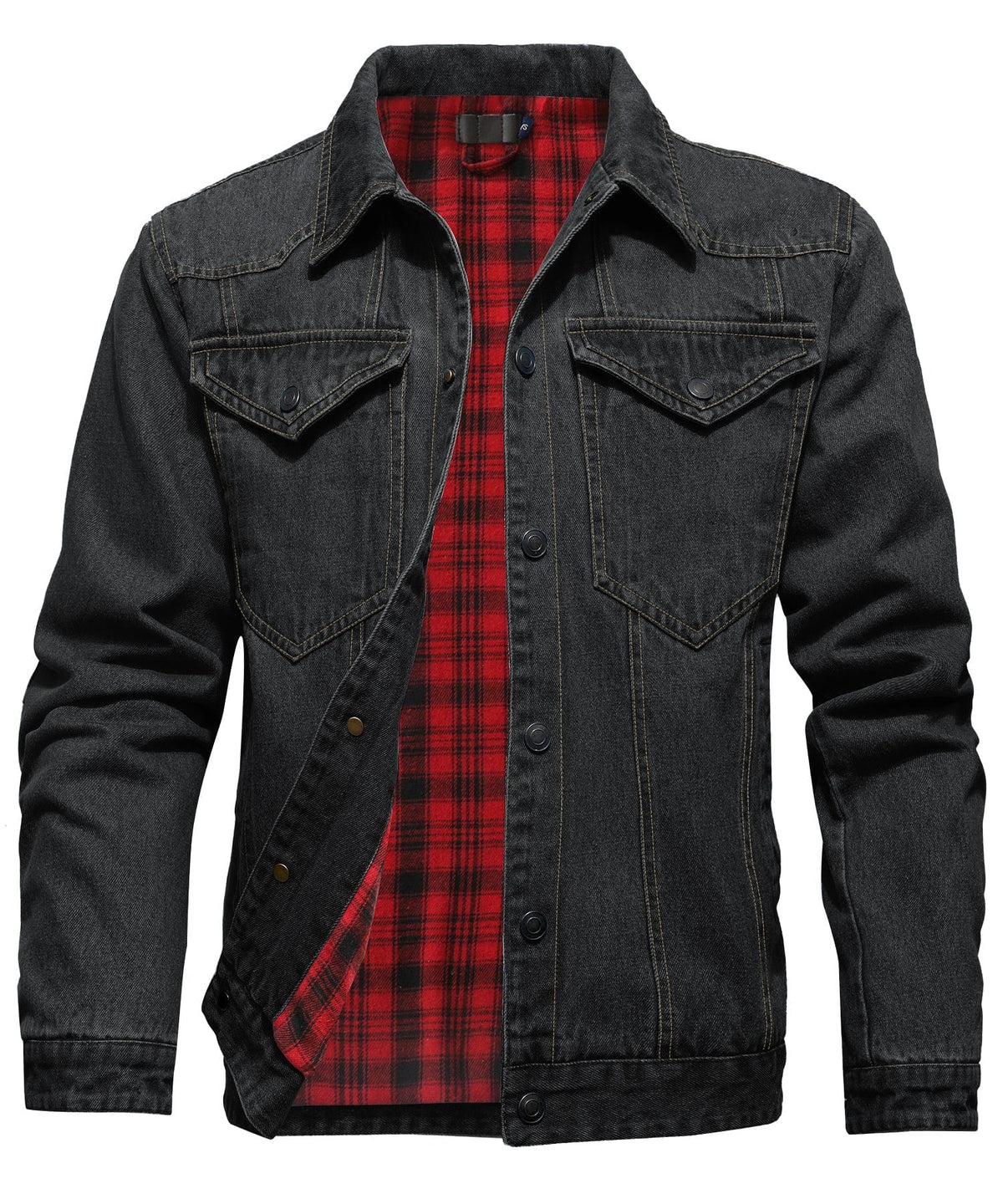 Flannel Lined Button Front Denim Shirt Jacket for Men | Cool Weather
