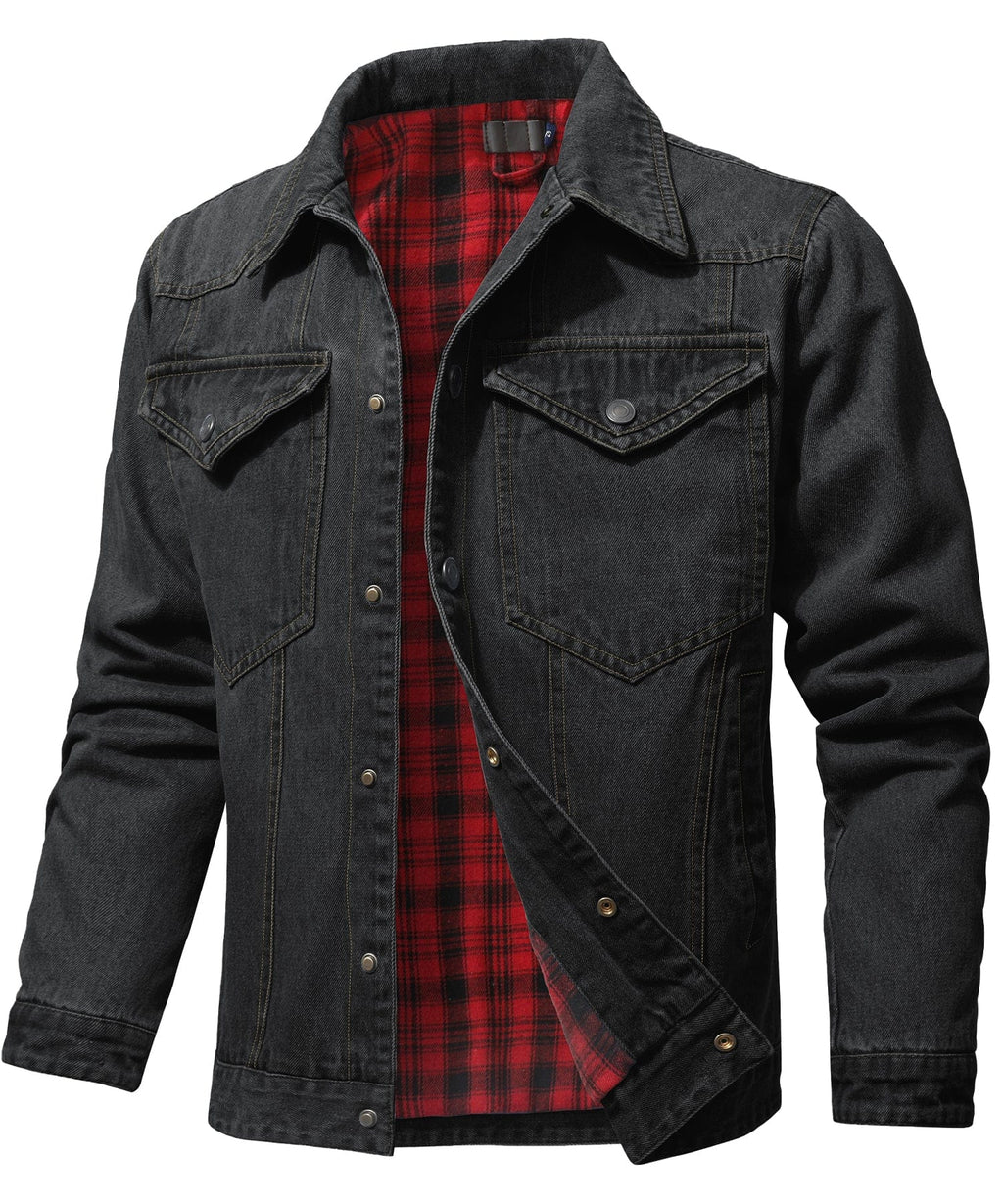 Flannel Lined Button Front Denim Shirt Jacket for Men | Cool Weather