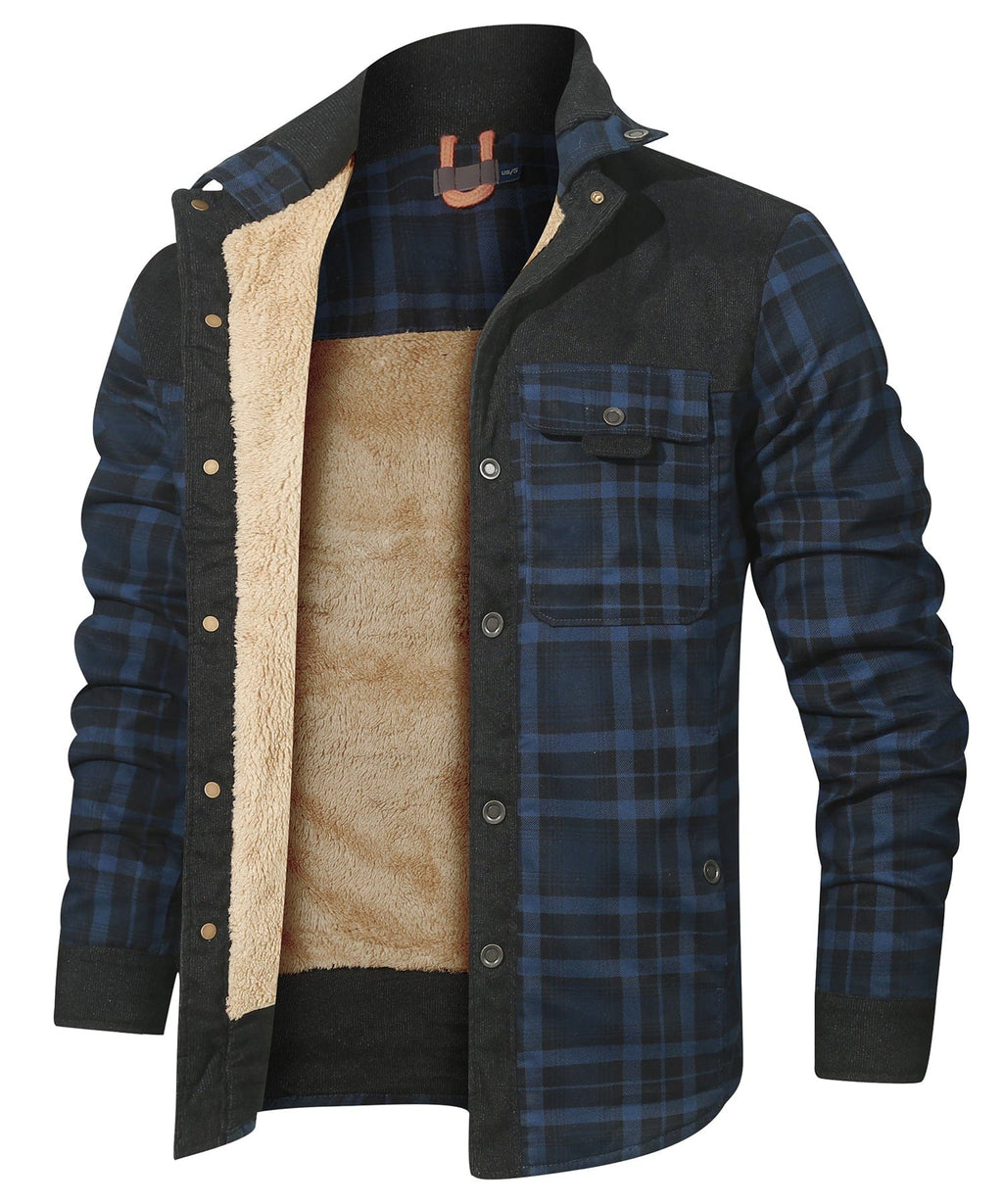 Snap Front Faux Fur Lined Flannel Jacket for Men | Winter Outerwear