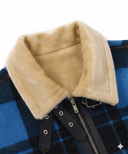 Blue Plaid Faux Shearling Lined Zip Front Jacket for Men | Winter Outerwear