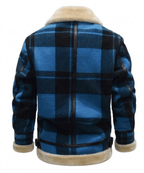 Blue Plaid Faux Shearling Lined Zip Front Jacket for Men | Winter Outerwear