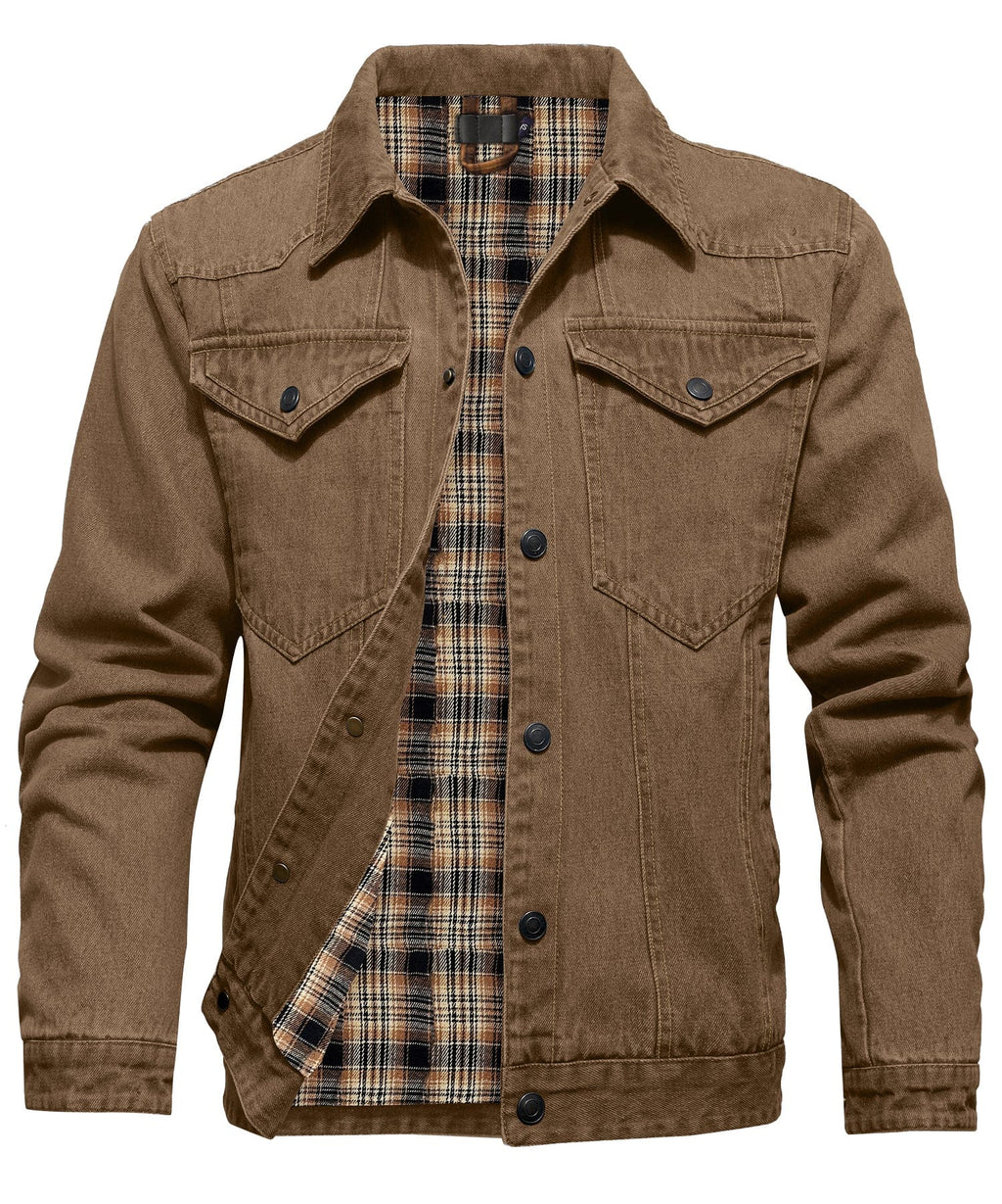 Flannel Lined Button Front Denim Shirt Jacket for Men | Cool Weather