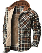 Hooded Faux Fur Lined Flannel Shirt Jacket for Men | Cold Weather