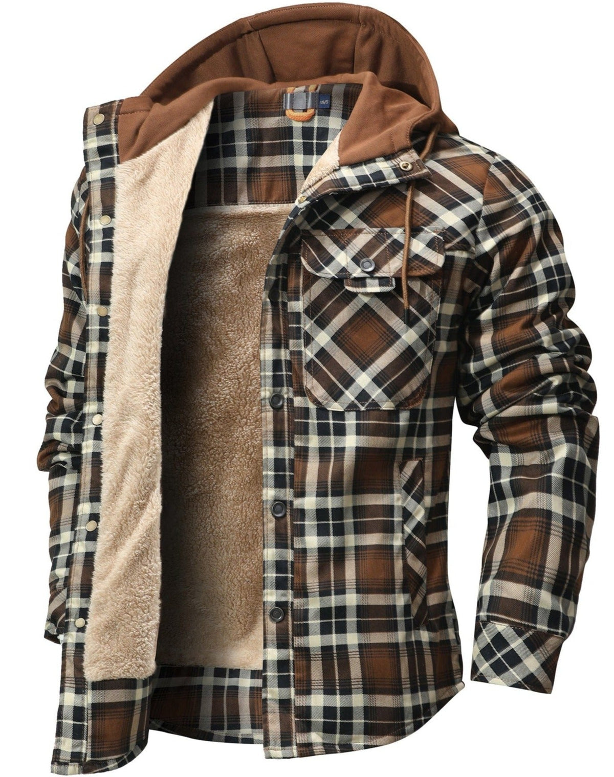 Hooded Faux Fur Lined Flannel Shirt Jacket for Men | Cold Weather