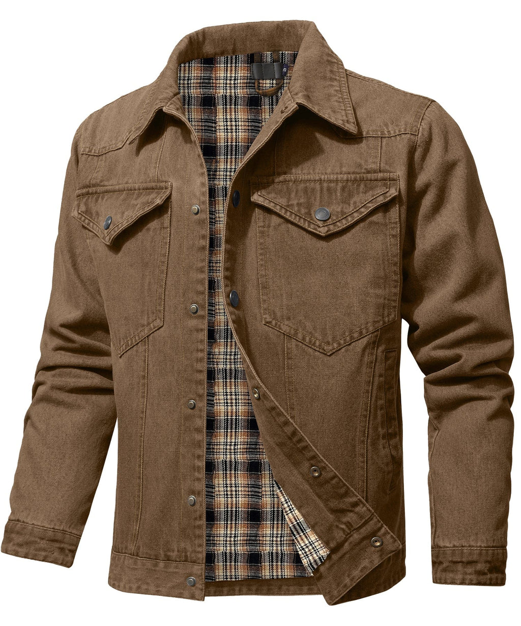 Flannel Lined Button Front Denim Shirt Jacket for Men | Cool Weather