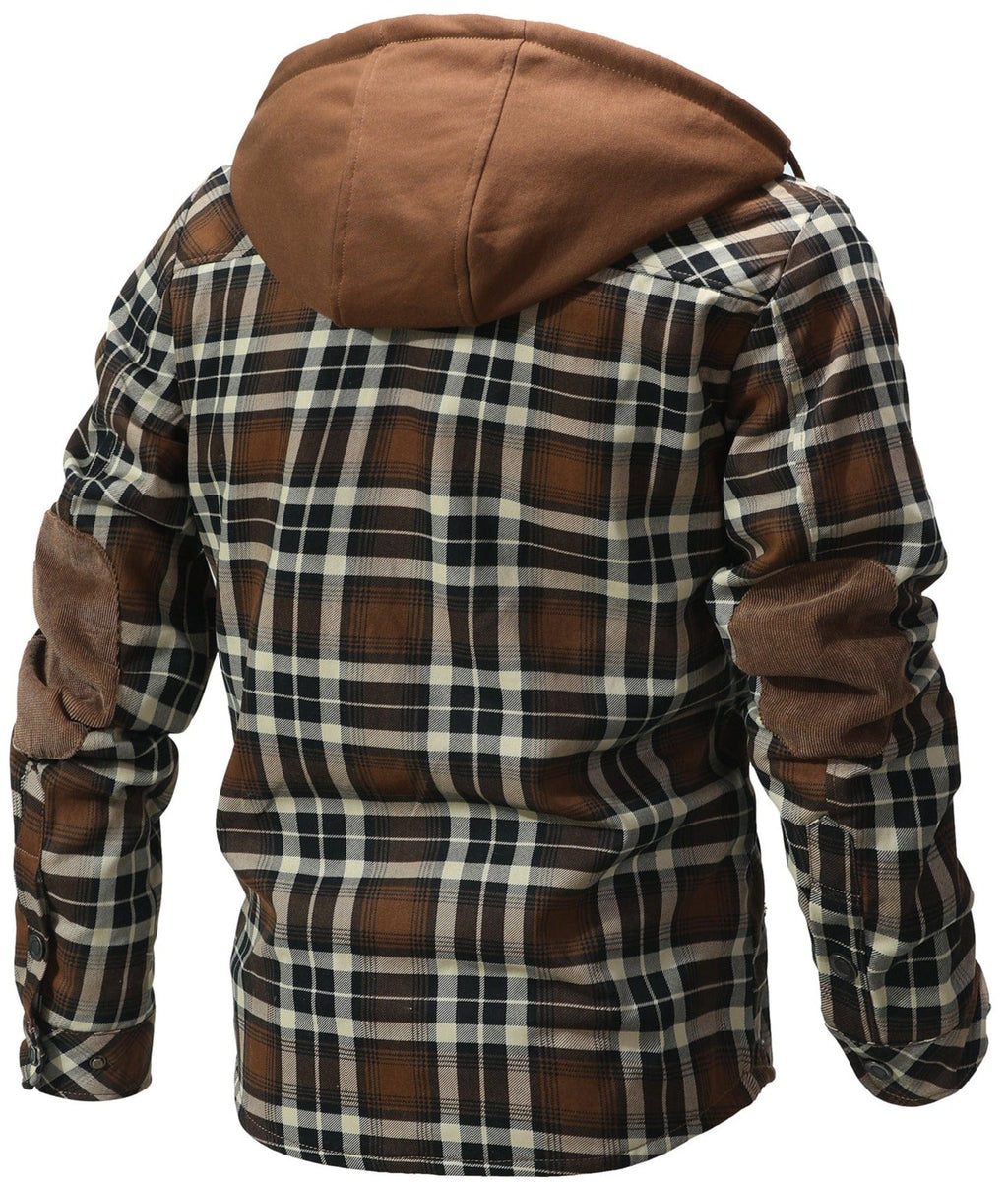 Hooded Faux Fur Lined Flannel Shirt Jacket for Men | Cold Weather