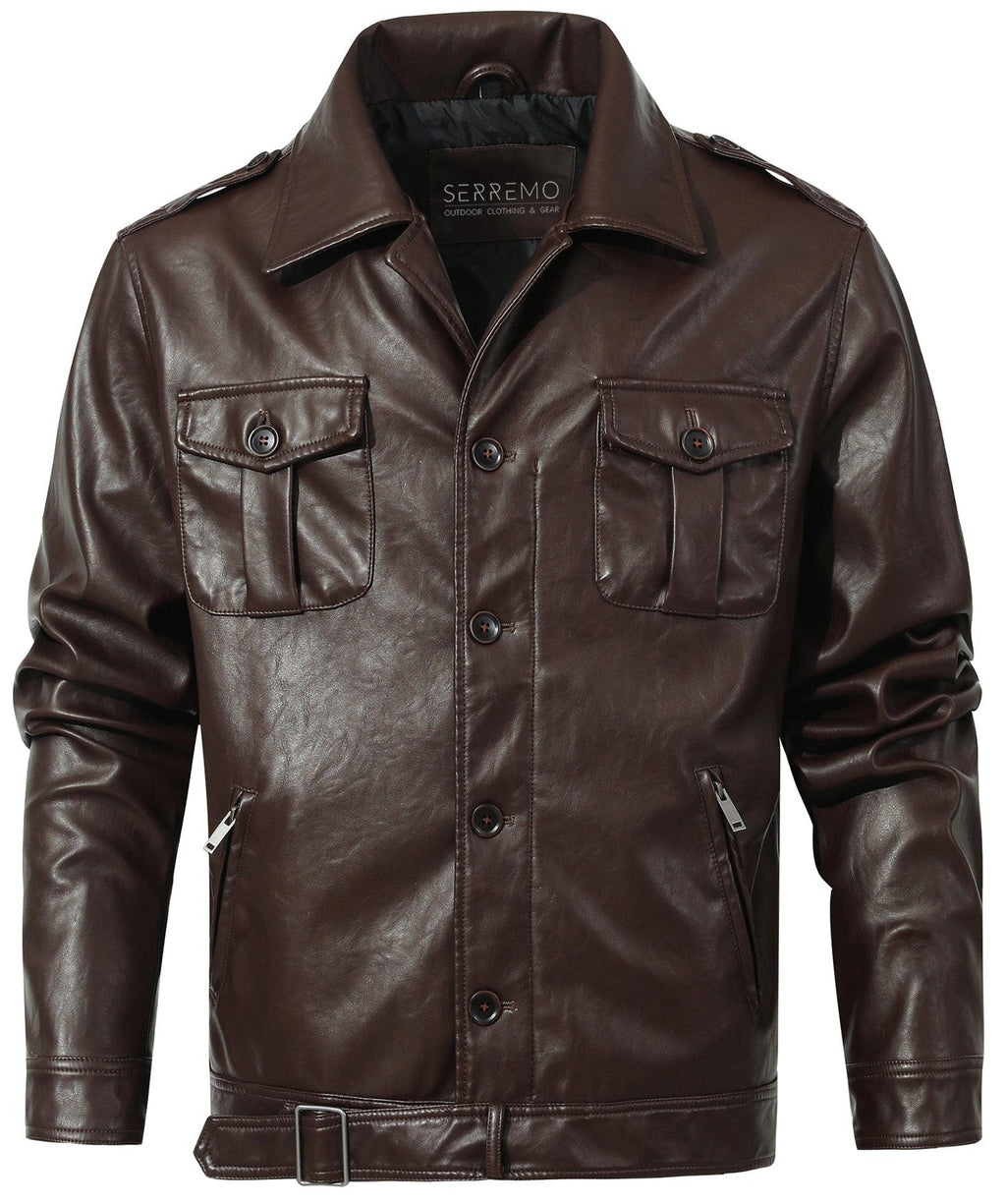 Coffee Brown PU Leather Zip Up Jacket for Men | Casual Wear