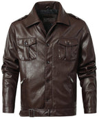 Coffee Brown PU Leather Zip Up Jacket for Men | Casual Wear