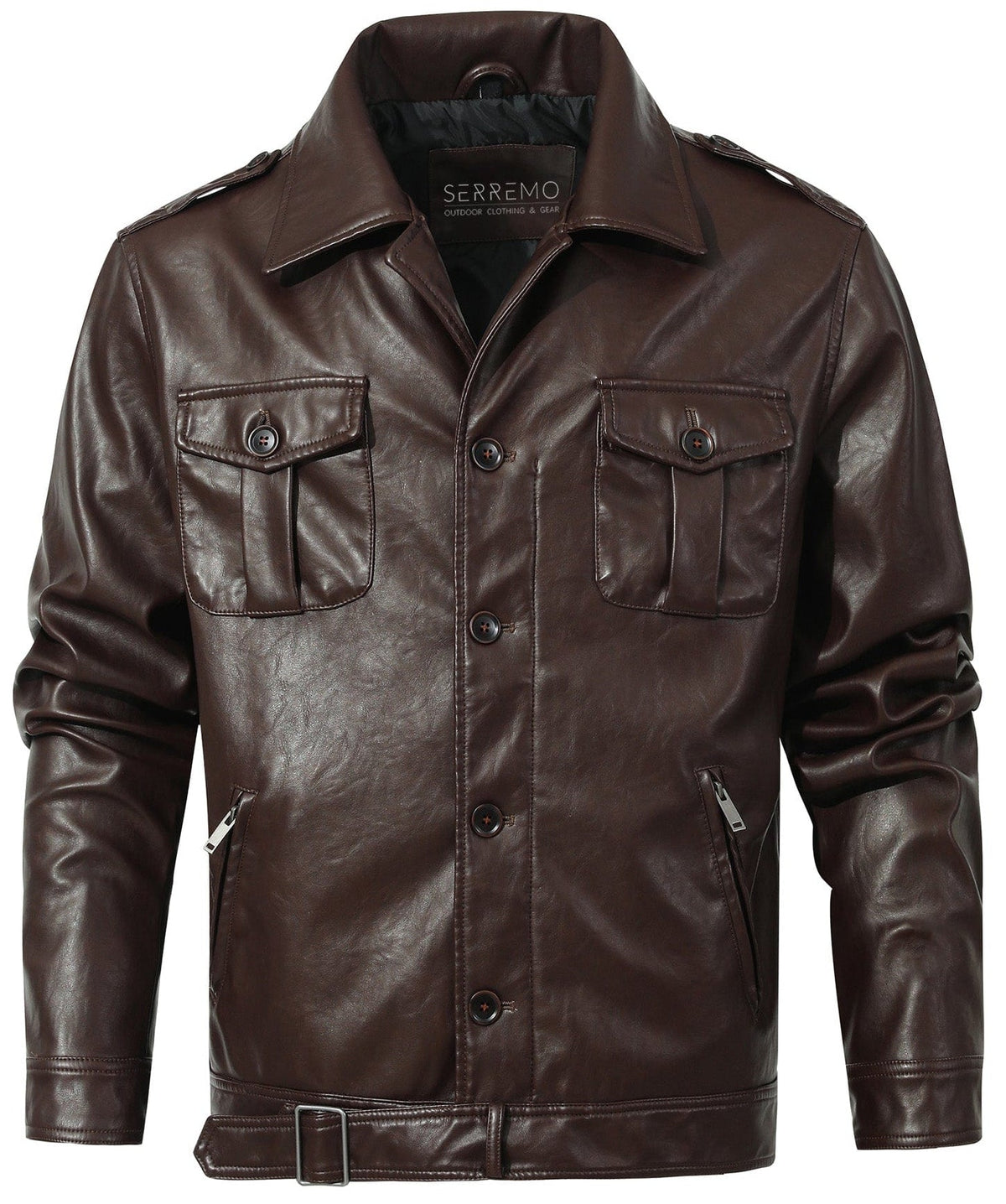 Coffee Brown PU Leather Zip Up Jacket for Men | Casual Wear