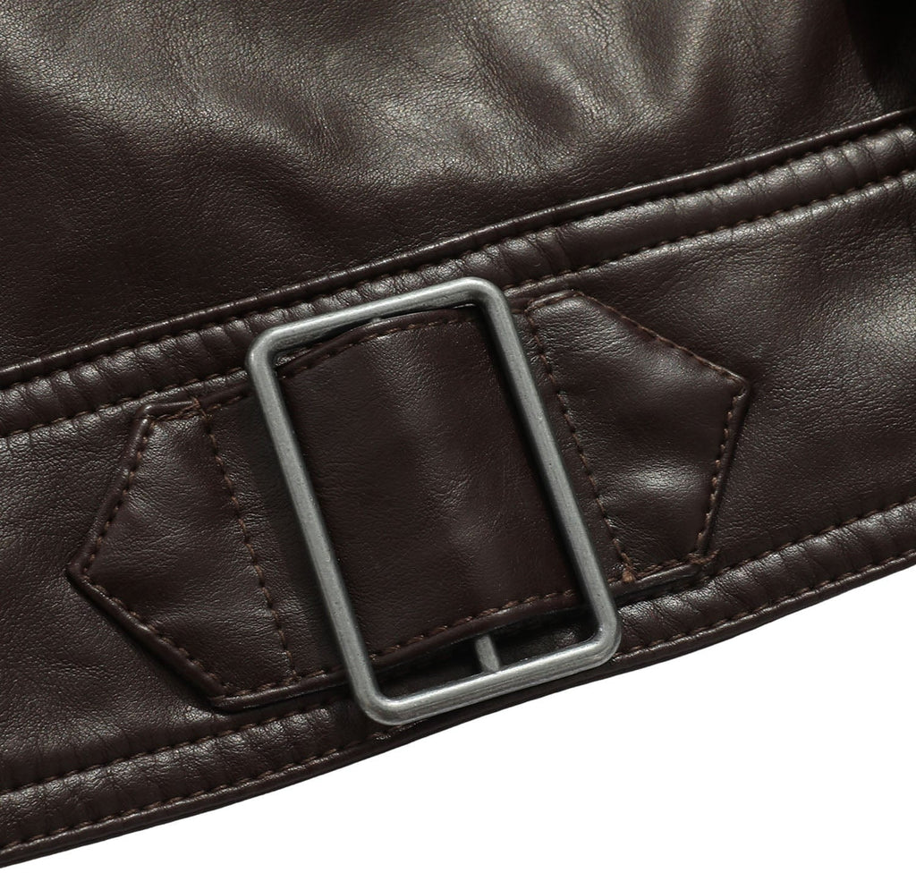 Coffee Brown PU Leather Zip Up Jacket for Men | Casual Wear