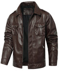 Coffee Brown PU Leather Zip Up Jacket for Men | Casual Wear