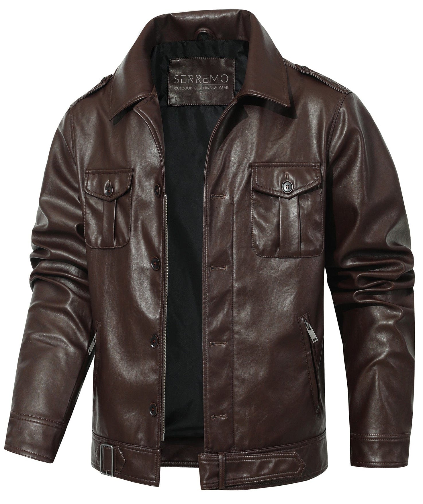 Coffee Brown PU Leather Zip Up Jacket for Men | Casual Wear