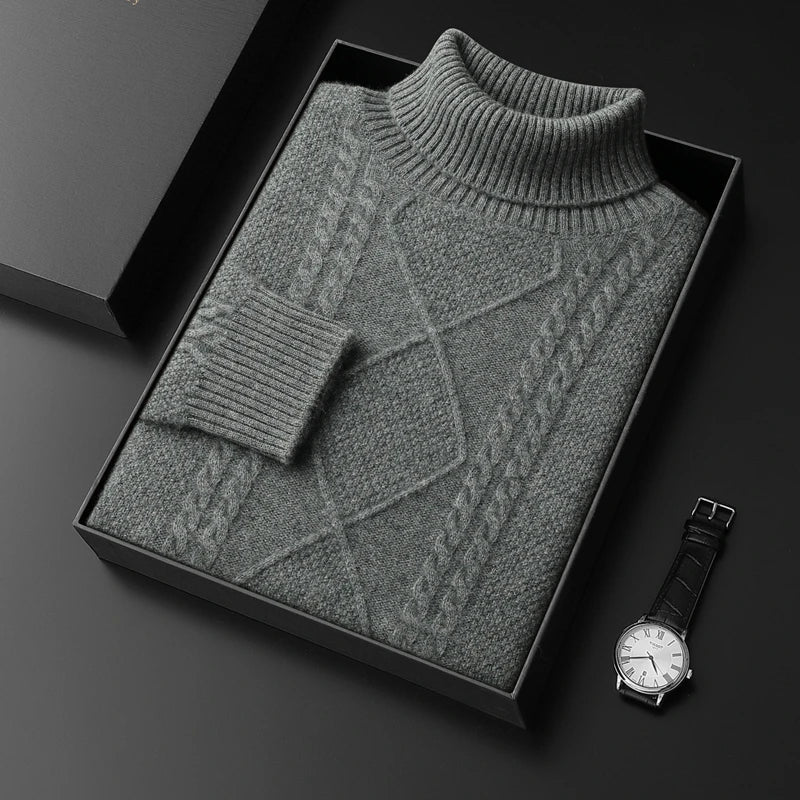Cable Knit Cashmere Turtleneck Sweater for Men | Winter Layering