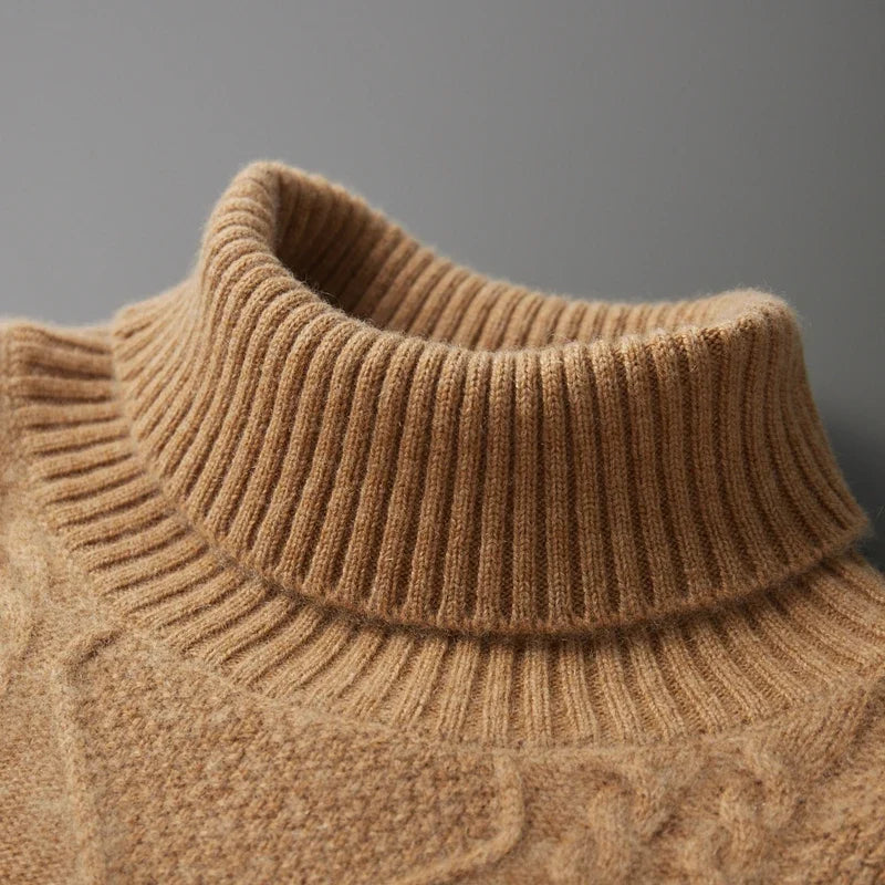 Cable Knit Cashmere Turtleneck Sweater for Men | Winter Layering