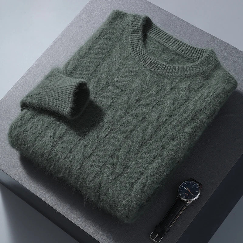 Cable Knit Pure Cashmere Round Neck Sweater for Men | Smart Casual Wear