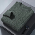 Cable Knit Pure Cashmere Round Neck Sweater for Men | Smart Casual Wear