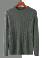 Cable Knit Pure Cashmere Round Neck Sweater for Men | Smart Casual Wear