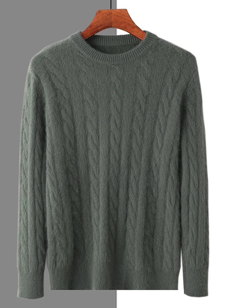 Cable Knit Pure Cashmere Round Neck Sweater for Men | Smart Casual Wear