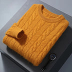 Cable Knit Pure Cashmere Round Neck Sweater for Men | Smart Casual Wear