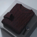 Cable Knit Pure Cashmere Round Neck Sweater for Men | Smart Casual Wear